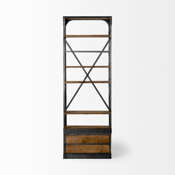 Homeroots Medium Brown Wood Copper Accent Shelving Unit With 4 Shelves   380586