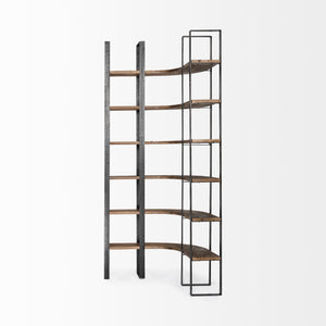 Homeroots Curved Dark Brown Wood And Black Iron 6 Shelving Unit   380588