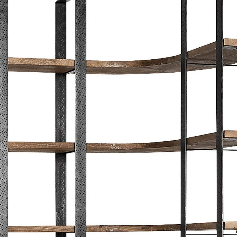 HomeRoots 90" Industrial-Style Black Iron and Warm Brown Wood Six-Tier Bookcase for Chic Storage Solutions 380588