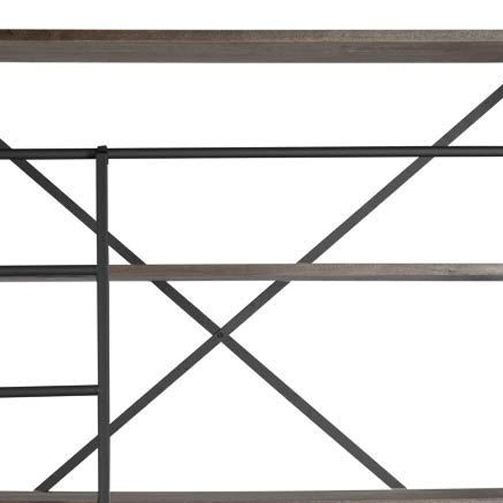 Homeroots Brown Wood Shelving Unit With Gun Metal Ladder And 4 Shelves   380589