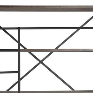 Homeroots Brown Wood Shelving Unit With Gun Metal Ladder And 4 Shelves   380589