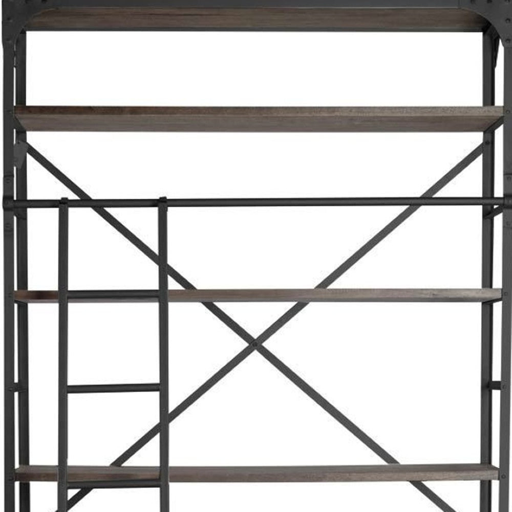 HomeRoots 94" Brown Metal and Wood Four Tier Ladder Bookcase - Stylish Storage & Display for Modern Interiors 380589