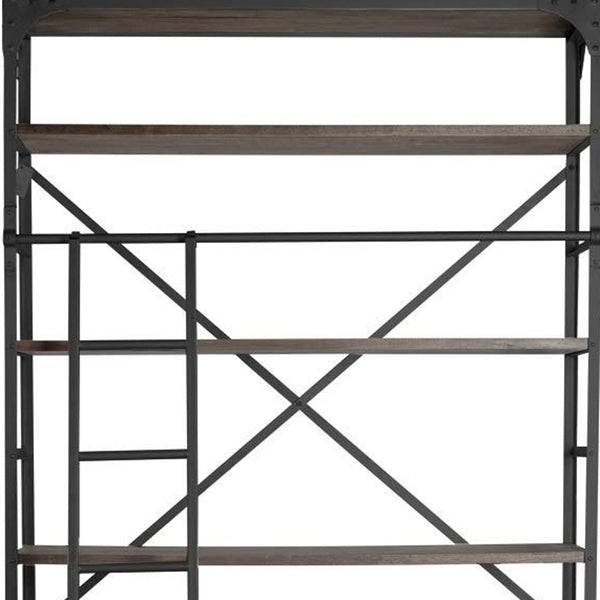 Homeroots Brown Wood Shelving Unit With Gun Metal Ladder And 4 Shelves   380589