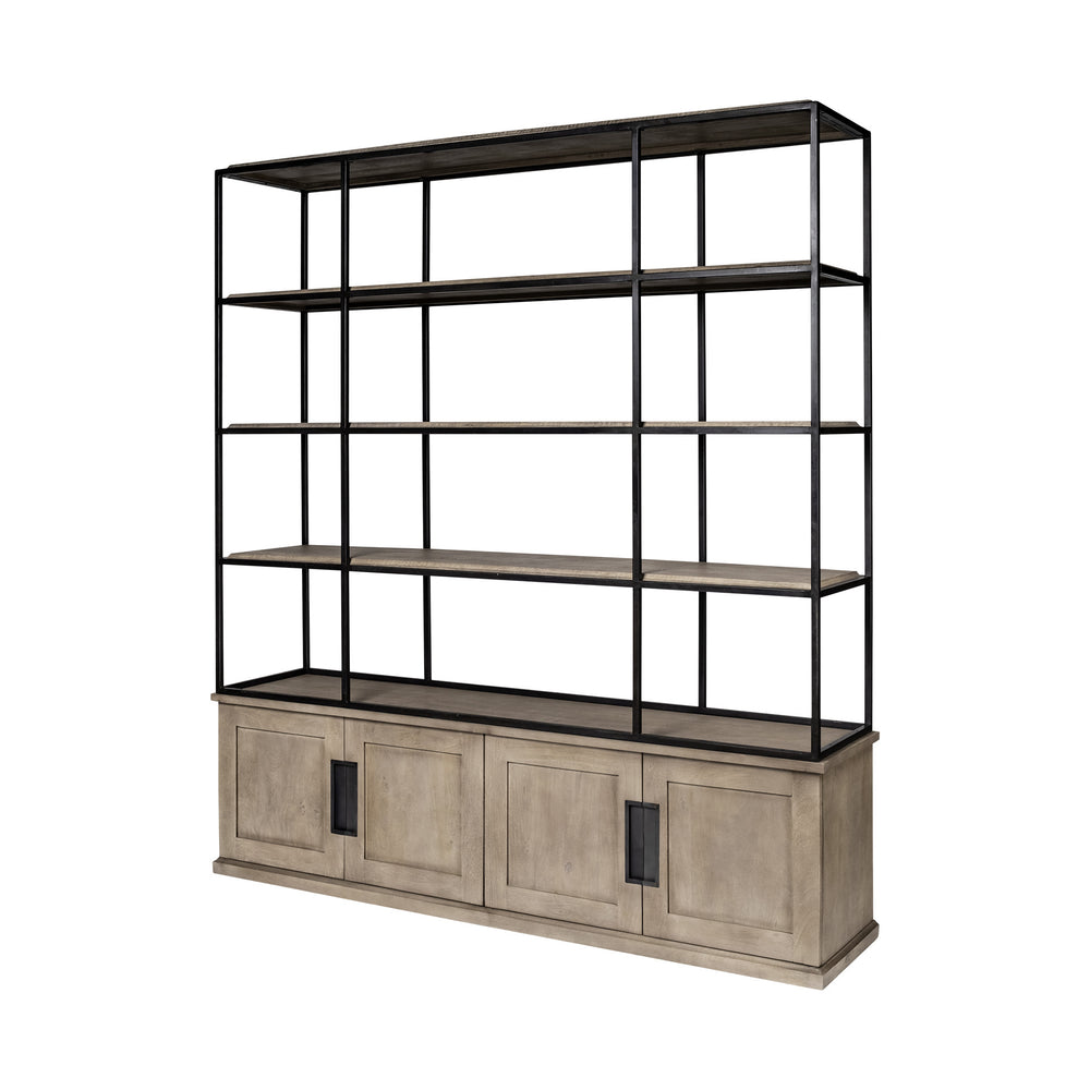 Homeroots Light Brown Wood And Iron Shelving Unit With 3 Shelves   380591