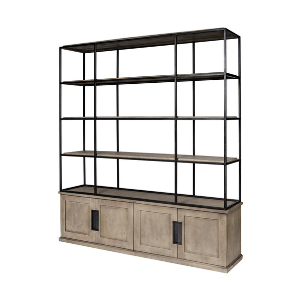 Homeroots Light Brown Wood And Iron Shelving Unit With 3 Shelves   380591