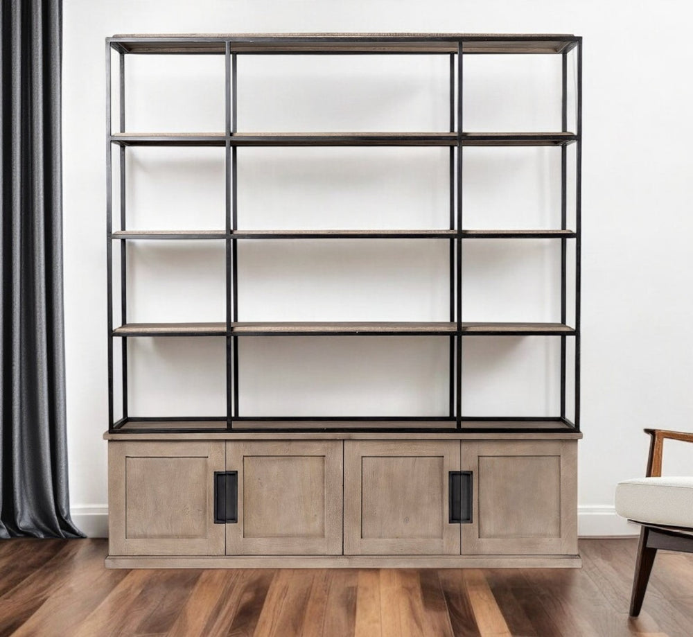 HomeRoots 90" Brown Iron and Wood Three Tier Bookcase – Stylish Storage Solution for Home or Office Décor 380591