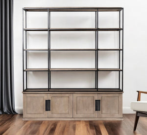 HomeRoots 90" Brown Iron and Wood Three Tier Bookcase – Stylish Storage Solution for Home or Office Décor 380591
