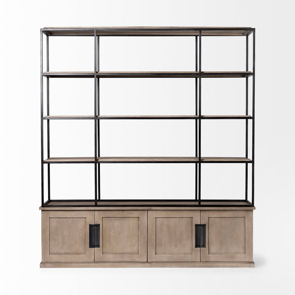 Homeroots Light Brown Wood And Iron Shelving Unit With 3 Shelves   380591