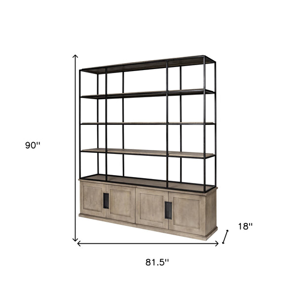 Homeroots Light Brown Wood And Iron Shelving Unit With 3 Shelves   380591