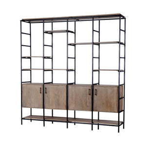 Homeroots Medium Brown Wood And Metal Multi Shelves Shelving Unit   380592