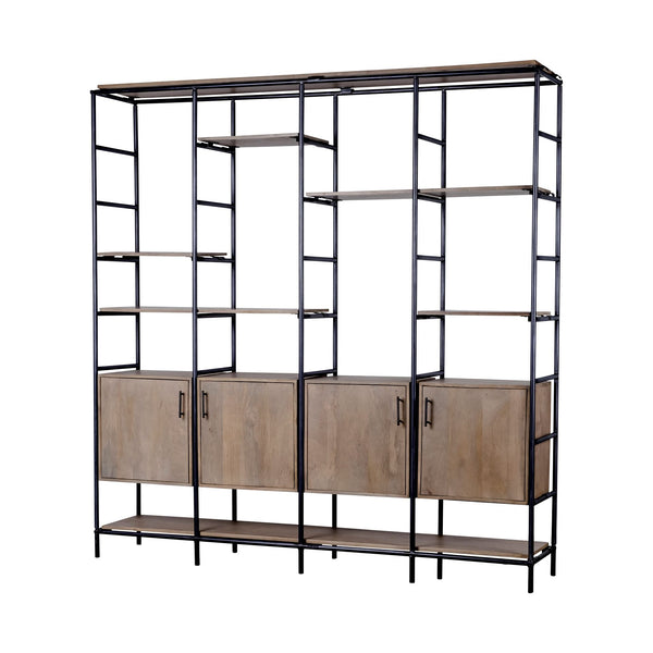 Homeroots Medium Brown Wood And Metal Multi Shelves Shelving Unit   380592