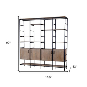 Homeroots Medium Brown Wood And Metal Multi Shelves Shelving Unit   380592