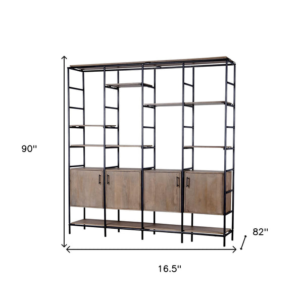 Homeroots Medium Brown Wood And Metal Multi Shelves Shelving Unit   380592