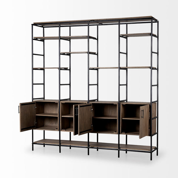Homeroots Medium Brown Wood And Metal Multi Shelves Shelving Unit   380592