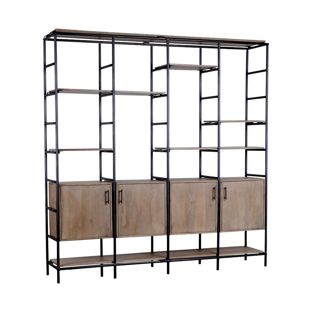 HomeRoots 90" Industrial-Modern Brown Metal and Wood Bookcase for Stylish Storage in Home or Office Spaces 380592