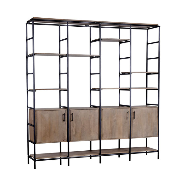 Homeroots Medium Brown Wood And Metal Multi Shelves Shelving Unit   380592