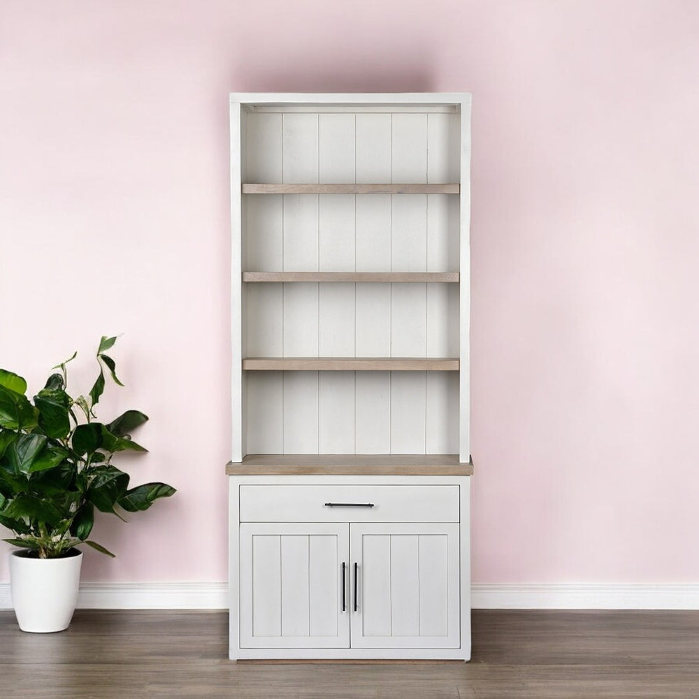 HomeRoots 91" Brown and White Three-Tier Wood Bookcase – Stylish Storage Solution for Living Rooms & Offices 380593