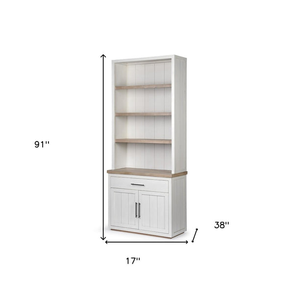 HomeRoots 91" Brown and White Three-Tier Wood Bookcase – Stylish Storage Solution for Living Rooms & Offices 380593