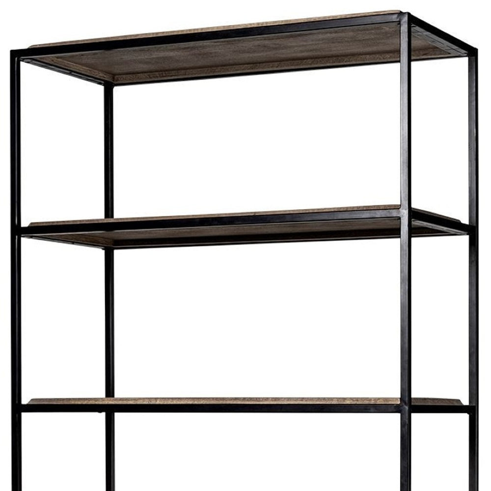 HomeRoots 90" Industrial Brown Iron and Wood Bookcase - Stylish Three Tier Storage for Home or Office Spaces 380594
