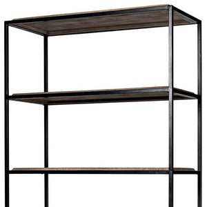 HomeRoots 90" Industrial Brown Iron and Wood Bookcase - Stylish Three Tier Storage for Home or Office Spaces 380594