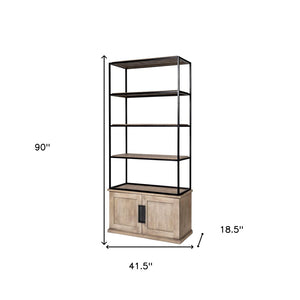 HomeRoots 90" Industrial Brown Iron and Wood Bookcase - Stylish Three Tier Storage for Home or Office Spaces 380594