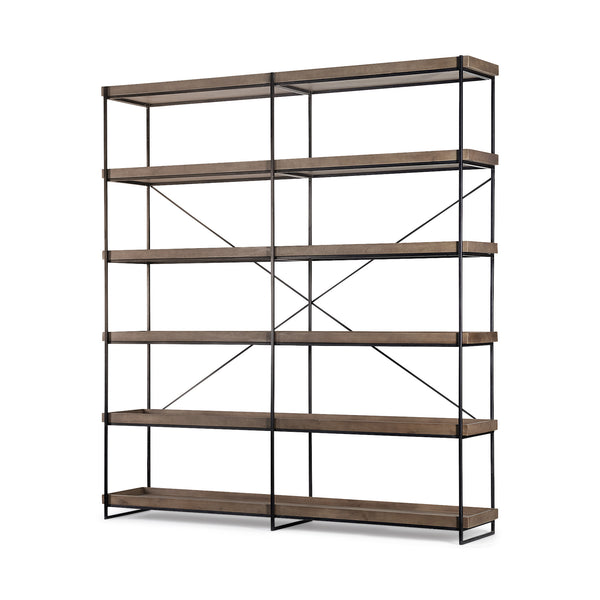 Homeroots Medium Brown Wood And Iron Shelving Unit With 5 Tray Shelves   380597