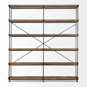 Homeroots Medium Brown Wood And Iron Shelving Unit With 5 Tray Shelves   380597