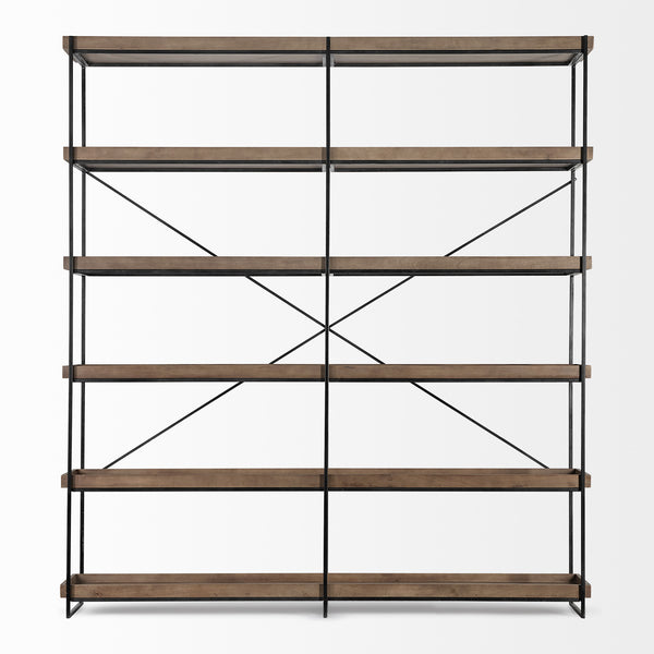 Homeroots Medium Brown Wood And Iron Shelving Unit With 5 Tray Shelves   380597