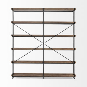 Homeroots Medium Brown Wood And Iron Shelving Unit With 5 Tray Shelves   380597