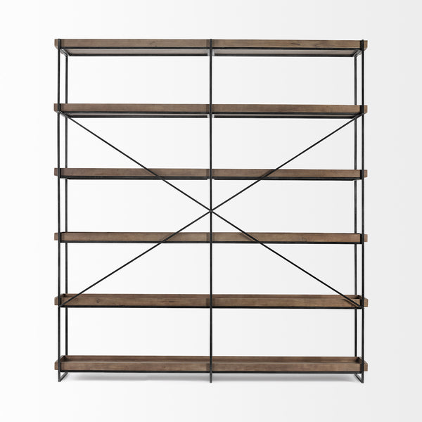 Homeroots Medium Brown Wood And Iron Shelving Unit With 5 Tray Shelves   380597