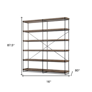Homeroots Medium Brown Wood And Iron Shelving Unit With 5 Tray Shelves   380597