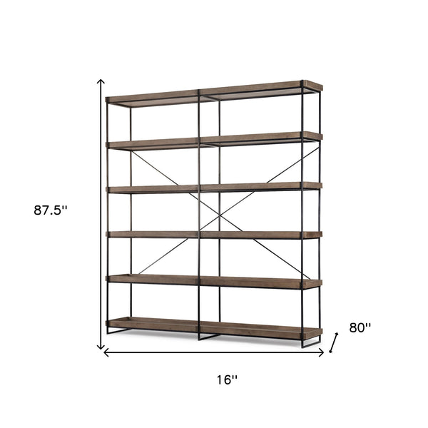 Homeroots Medium Brown Wood And Iron Shelving Unit With 5 Tray Shelves   380597