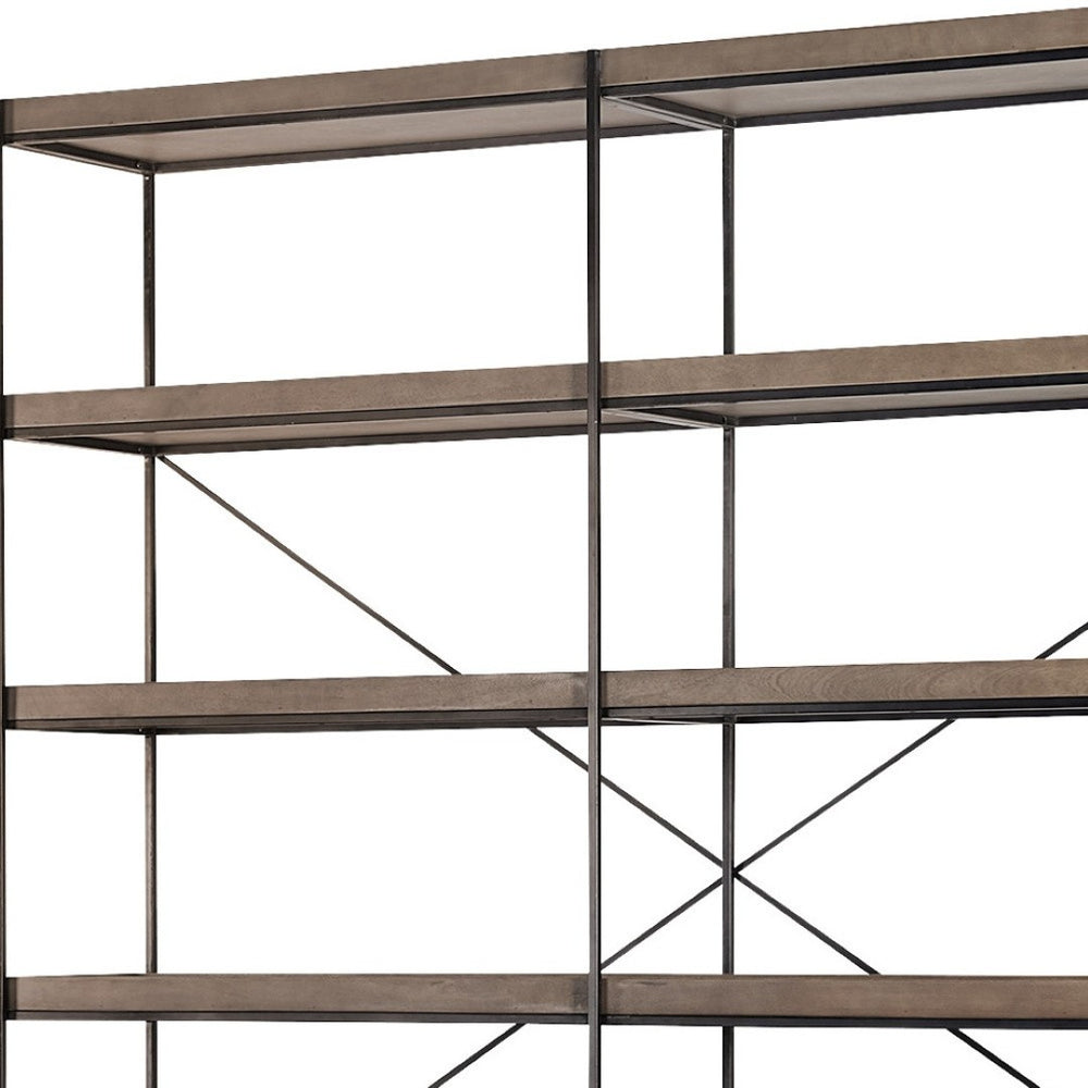 HomeRoots 88" Modern Iron and Wood Five-Tier Bookcase – Industrial-Style Storage for Home or Office Decor 380597