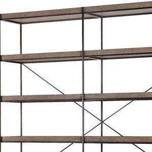 Homeroots Medium Brown Wood And Iron Shelving Unit With 5 Tray Shelves   380597