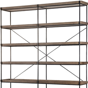 Homeroots Medium Brown Wood And Iron Shelving Unit With 5 Tray Shelves   380597