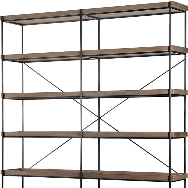 Homeroots Medium Brown Wood And Iron Shelving Unit With 5 Tray Shelves   380597