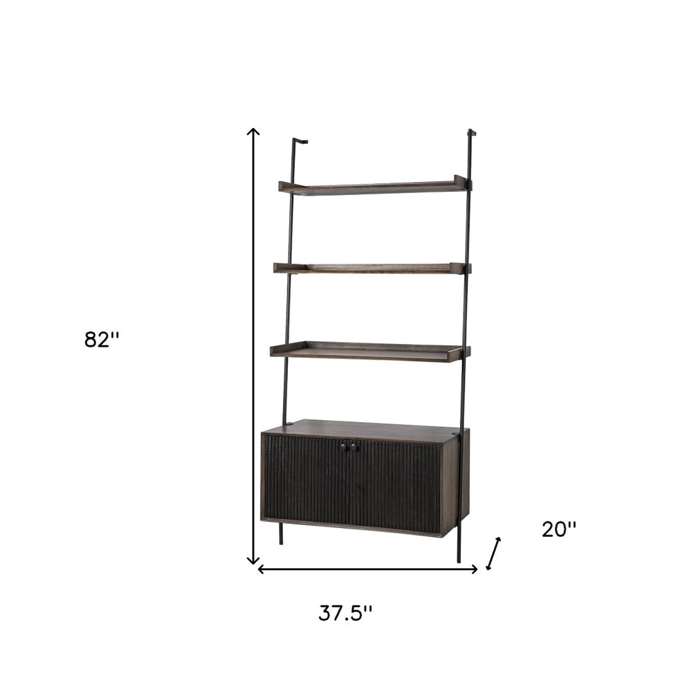 HomeRoots Dark Brown Metal and Wood Three-Tier Ladder Bookcase - Rustic Industrial Charm for Stylish Storage 380598