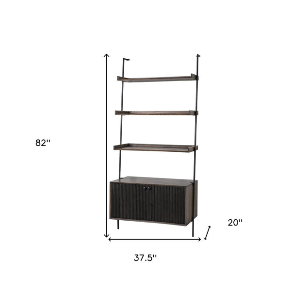 HomeRoots Dark Brown Metal and Wood Three-Tier Ladder Bookcase - Rustic Industrial Charm for Stylish Storage 380598
