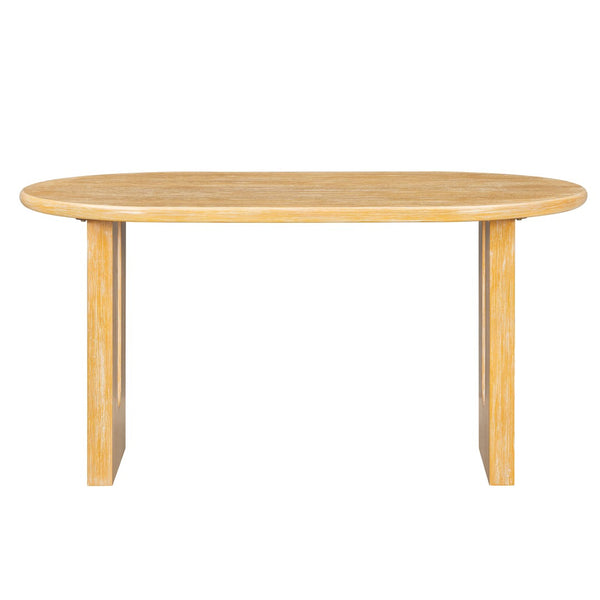 English Elm Trexm Farmhouse Oval Dining Set Seats Six with Rattan Back Chairs Oak Veneer Table Beige,Natural ST000157AAD