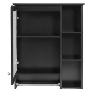 English Elm 3-in-1 Matte Medicine Cabinet Wall Mounted Mirror with Towel Bar and Storage Shelf Black N710P401340B