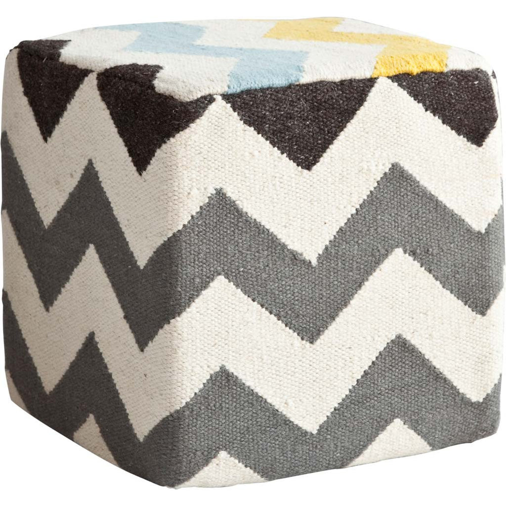 Homeroots Ivory And Charcoal Wool Square Pouf With Zig Zag Pattern  Wool 380601