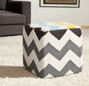 Homeroots Ivory And Charcoal Wool Square Pouf With Zig Zag Pattern  Wool 380601