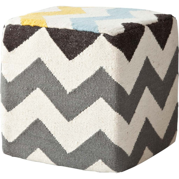 Homeroots Ivory And Charcoal Wool Square Pouf With Zig Zag Pattern  Wool 380601