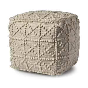 Homeroots Ivory Wool Sqaure Pouf With Popcorn Detail  Wool 380603