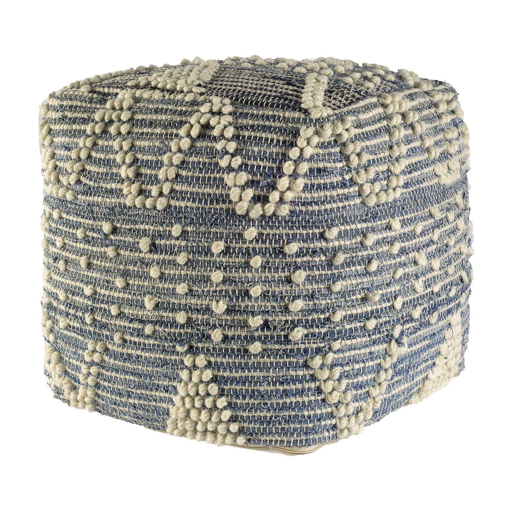 Homeroots Blue Denim And Ivory Square Pouf With Cotton Stitched  Cotton 380604