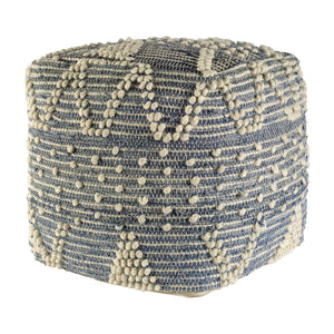 Homeroots Blue Denim And Ivory Square Pouf With Cotton Stitched  Cotton 380604
