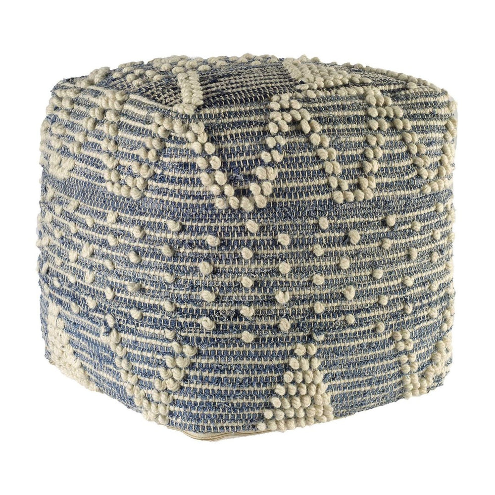HomeRoots 18" Blue Geometric Pouf Ottoman - Stylish Modern Accent for Living Rooms, Bedrooms & Casual Spaces 380604