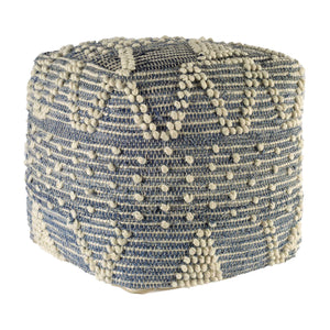 Homeroots Blue Denim And Ivory Square Pouf With Cotton Stitched  Cotton 380604