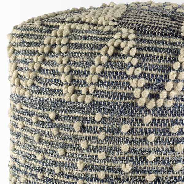 Homeroots Blue Denim And Ivory Square Pouf With Cotton Stitched  Cotton 380604