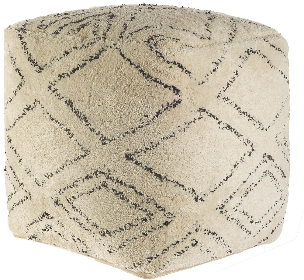 Homeroots Beige Cotton Square Pouf With Argyle Pattern  Cotton 380605